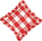 Zerodeko Ruffle Decorative Throw Pillow Cover Plaid Printed Cushion Case for Sofa Chair and Bed Red Design with Hidden Zipper Cozy Home Decor Accent