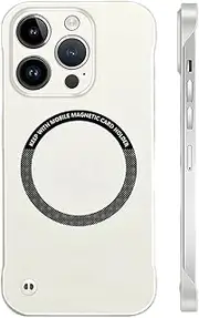Frameless Matte Ultra Thin Magnetic Slim Case for iPhone 16 Pro Max, 16/15/14/13, Hard Pc Slim Case Compatible with Magsafe, Minimalist (for iPhone 15 Pro Max,White)