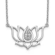 14k White Gold Real Diamond Lotus Flower Necklace