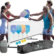 VolleyPro Portable Pickleball Set with Net | 4 USAPA Approved Paddles, Duffle Bag, Regulation Size Pickleball Net System, Assembly Manual, 4 Indoor/Outdoor Pickleball Balls and Carry Bag