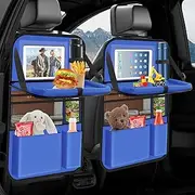 Oneyus Car Organiser, Pack of 2 Car Seat Organiser, Large Backrest Protection, Car, Children, Multifunctional, Waterproof, Back Seat Organiser with Folding Table, Tablet Bag and Many Pockets, Blue