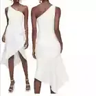 Anne Barge LWD J’adore Silk White One-Shoulder Scuba Crepe Dress Medium $430
