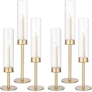 Candlestick Candle Holder Gold Hurricane: Candeldo Taper Candle Holders for Wedding Glass Table Centerpiece for Dining Tables Set of 3 Tall Christmas Candles Stand