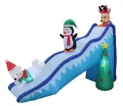 9 Foot Wide Inflatable Trio Polar Bear Penguin Reindeer on Slide Christmas Tree