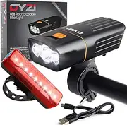 [DYZI] USB Rechargeable Bike Lights Set -Waterproof Front Headlight & Tail Light Easy to Fit & Mount, Built in Powerbank for Charging Devices