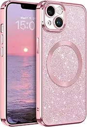 GaoBao Magnetic for iPhone 14 Case, Slim Fit iPhone 14 Case [Compatible with MagSafe] Luxury Sparkle Shockproof Full Body Protective Shiny Phone Cases Covers for iPhone 14 6.1 inch, Pink Glitter