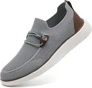 [WOHHHW] Men's Loafers Slip On Shoes Men Boat Shoes Casual Walking Shoes for Men Comfort Lightweight Breathable, Light Grey, 8