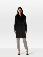 Black Wool Raccoon Fur Trim Coat