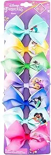 Disney Princess - Girls Hair Accessories Gift Set - Kids Hair Bows - 7 Pcs 4 Inch Bundle - Different Princess on Each Clip - Alligator Clip Ages 3+