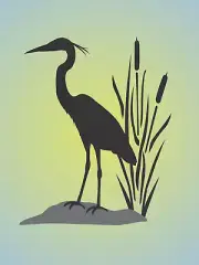 Stencil Joanie 8" tall Great Blue Heron Wetland Bird Cattail Rustic DIY Art Sign