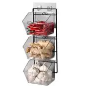 3 Compartments Wall Mounted Ginger Garlic Container Countertop Onion and1372