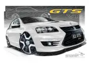 HSV VE II GTS HERON WHITE YELLOW BADGE A2 FRAMED PRINT (V188B)