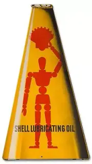 SHELL LUBRICATING OIL CONE SHAPED 23" HEAVY DUTY USA MADE METAL ADVERTISING SIGN