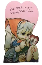 Vtg Valentine Card & Envelope Kitten “I’m Stuck on You Be My Valentine” Unused