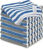 Microfibre Cleaning Cloths - 6 Pack - 32 x 32cm - Multi Purpose, Washable & Reusable Micro fibre - Blue Striped & Grey Striped - Kitchen Bathroom Car Microfiber Cleanling Cloths for Home (Pack 12)