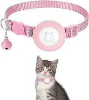 Airtag Cat Collar with Breakaway Bell, Reflective Paw Pattern Strap with Air Tag Case for Cat Kitten and Extra Small Dog (Pink Reflective Paw)