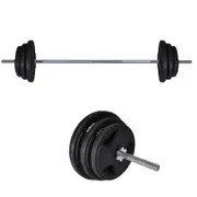 50kg Rubber Coated Ez Grip Cast Iron Weight Plate + 150cm Barbell Bar Weight Set