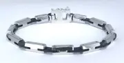 RUBBER & STAINLESS STEEL Link Unisex Bracelet SSB-040 (9") COOLEST CLASP LOCK