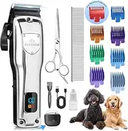 FuzzyFix Dog Clippers for Grooming for Thick Heavy Coats, Professional Pet Grooming Clippers Supplies Kit Low Noise Rechargeable Stainless Steel Hair Trimmer with Ceramic Blade for Dogs Cats Animals