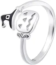 [WCRAZYE] Halloween Open Rings for Men Women Cute Silver Plated Adjustable Halloween Ghost Witch Broom Wizard Witche's Hat Ring Open Finger Ring Party Jewelry