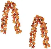 2pc Autumn Maple Leaves Garland, 5.74ft Fall Artificial Hanging Decoration for Home Yard Thanksgiving Dinner Fireplace