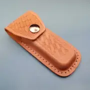 Pocket Knife Sheath Tan Basketweave Leather Folding Blade Pouch 4" Multi Tool