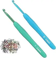 4mm and 4.5mm Crochet Hook，2pack Size Crochet Hook Aluminum Soft Grip Rubber Handle Needles,Ergonomic Handle Crochet Hooks Set, Crochet Needle for Beginners and Experienced Crochet Hooks Lovers