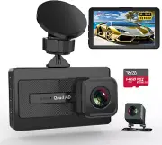 Dash Cam,2.5K Dash Cam Front and Rear,With 64GB Microsd Card,3" IPS Screen,Dual