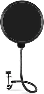 Microphone Pop Filter 6 Inch Dual Layered Pop Wind Screen with Enhanced Flexible 360° Gooseneck Clip Stabilizing Arm Mic Pop Filter Shield Mask for Vocal Recording and Live Broadcasting