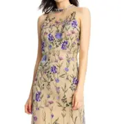 3D Floral Sequin Embroidered Cocktail Dress with Illusion Neckline-Aidan Mattox