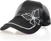 [NiceYnn] Womens Embrioderied Butterfly Bling Studded Rhinestone Baseball Hat, Girls Flower Peak Cap Sun Snapback Hat Adjustable Casual Pre-Curved Trucker Hip Top Hat