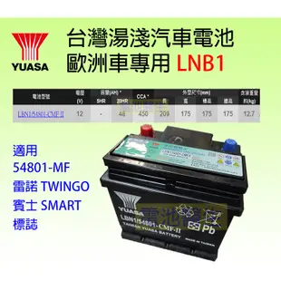 YUASA 湯淺 LBN1-54801 12V 48AH 歐規 雷諾 TWINGO/  SMART/ 標誌