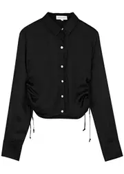 Bella Dahl Ruched Cropped Satin Shirt - Black - M (UK12 / M) M (UK12 / M)