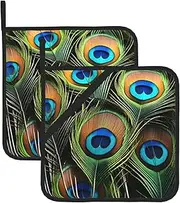 Peacock Feathers Potholders BBQ Pot Holders for Heat Resistant Potholder, Hot Pads,Cooking Baking(2-Pack)