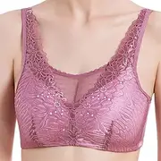 [ANRIO] Plus Size Lace Bralette Gifts for Mastectomy Women Cotton Lining Underwear Full Coverage Vest Daily Bras with Pockets (Color : Purple, Size : 100/44B)
