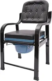 VPABES Commode Toilet Chair with Padded Seat and Backrest, Portable Toilet for Adults and Seniors, PU Bedside Commode Chair with Removable Pail, Weight Capacity of 551 lb,Height Adjustable