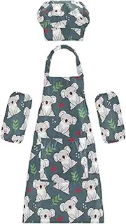 AIXIWAWA Kids Apron Chef Hat Set, Child Kitchen Bib Aprons Adjustable for Cooking Baking Painting (Cartoon Koala)