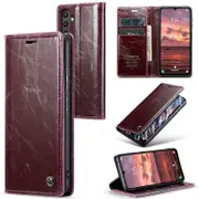 For Samsung Galaxy A34 5G Waxy Texture Auto-absorbed Phone Case Wallet Stand Full Coverage Cell Phon