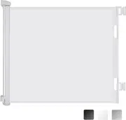 Retractable Safety Gate for Baby Dog, Sulishang Durable Portable Mesh Retractable Gate, Extends up to 71" Wide for Doorways white