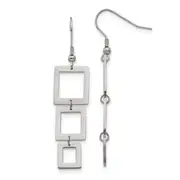 Stainless Steel Chisel Polished Squares Dangle Shepherd Hook Earrings
