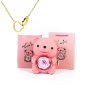 Eternal Rose Teddy Bear Gift Box with Necklace (Pink Gold)
