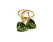 Trillion Cut Peridot Quartz Gold Filled Lever-back Drop Earrings