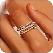 JINEAR Gold & Silver Interlocked Rings for Women Dainty 14k Gold Plated Cubic Zirconia Stackable Statement Rings Two-Toned Connected Bands Stacking Non Tarnish Jewelry