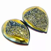 Pear Top Notch Lemon Blue Titanium Agate Druzy Drusy 18x13 Cabochon, 3/4"