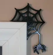Spiderweb Corner Decor with Hanging Spider – Fun Halloween Door or Wall Accent