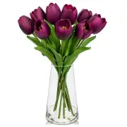 Fake Tulips Artificial Tulip Flowers in Glass Vase with Faux Water, 14.2" Rea...
