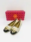 Tory Burch Womens Chelsea Cap Toe Ballet Flats, New Cream/Perfect Black