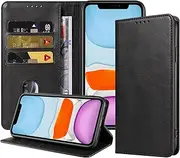 Leonids Wallet Case for iPhone 11 Case, 6.1” Leather Flip Wallet Cover with Card Slots & Kickstand Feature Flip Cover for iPhone 11 (Black, iPhone 11)