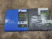NEW 12 Interlocking Exercise Puzzle Mats 24" x 24" x 1/2" Black And Blue