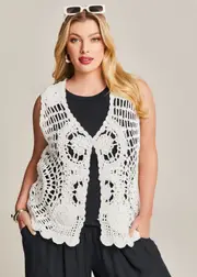 [Virtuelle] Taking Shape Cotton Crochet Knit Vest Size 14-16 in White - Plus Size Women's Clothing White